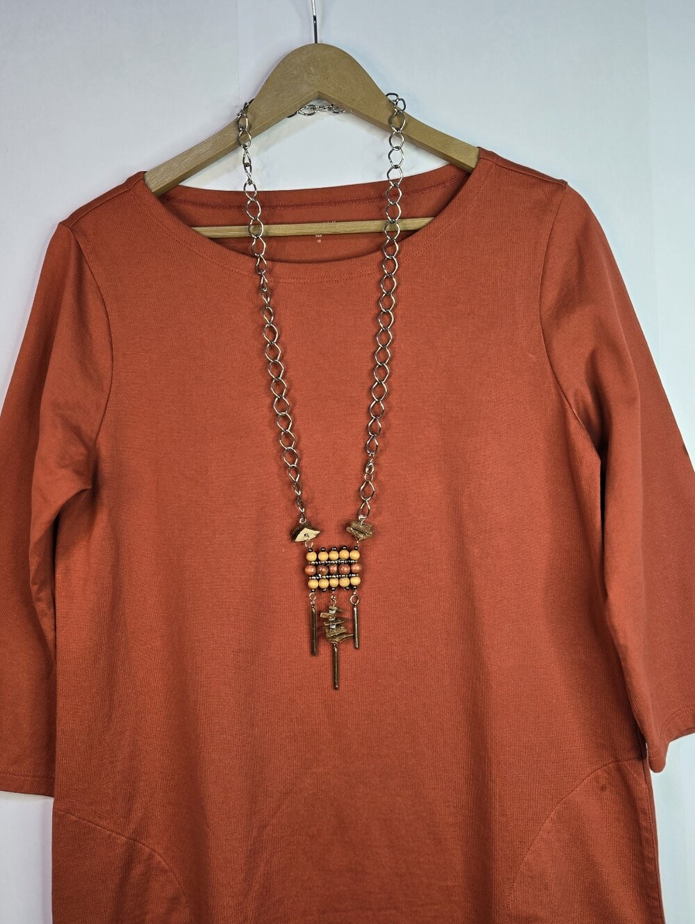 Garnet Hill Size 12 Organic Pima Cotton Pumpkin color 3/4 Sl shift dress - Picture 8 of 10
